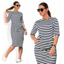 Load image into Gallery viewer, 5XL 6XL Large Size 2018 Spring Summer Dress Big Size Dress White Black Striped Dresses Plus Size Women Clothing Belt Vestidos