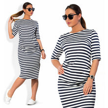 Load image into Gallery viewer, 5XL 6XL Large Size 2018 Spring Summer Dress Big Size Dress White Black Striped Dresses Plus Size Women Clothing Belt Vestidos