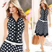 Load image into Gallery viewer, Women Polyester Dot Sleeveless Button Summer Regular Dress