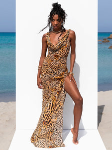 Women's Leopard Split Beach Dress