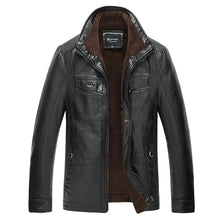 Load image into Gallery viewer, Mens PU Leather Jacket Stand Collar Velvet Thicker Warm Winter Coat Outwear Size XS-3XL