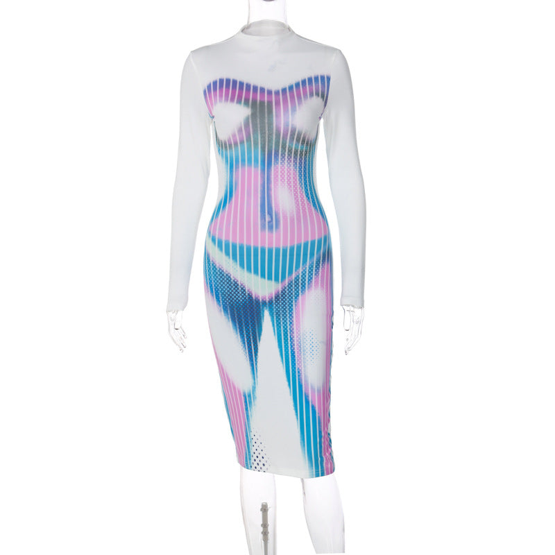 Women's Fashion Pattern Printed Bodycon Dress