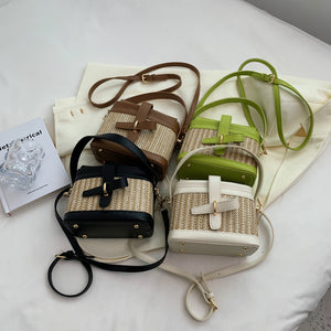 Mini Straw Bucket Bags For Women 2022 Summer Trendy Crossbody Bags Lady Travel Purses And Handbags Female Shoulder Simple Bag