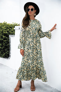 Autumn Printed Polka Dot Smocking Long Sleeve Dress Long Dress