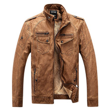 Load image into Gallery viewer, Mens Winter Velvet Plus Thick Warm Stylish Motor Yellow Faux Washed Leather Jackets 