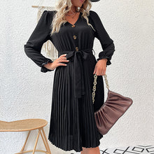 Load image into Gallery viewer, Women&#39;s Black Long Sleeve Pleated Dress