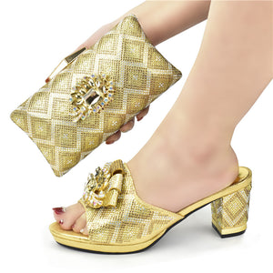 European And American Shoes And Bags Set Solid Color Rhinestone Sandals With Clutch