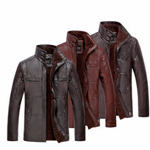 Load image into Gallery viewer, Mens PU Leather Jacket Stand Collar Velvet Thicker Warm Winter Coat Outwear Size XS-3XL