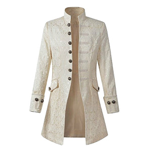 Mens Jacquard Mid-long Stand Collar Autumn Trench Coat