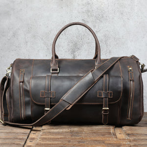 Men's Retro Genuine Leather Super Large Capacity First Layer Cowhide Leather Hand Luggage Bag