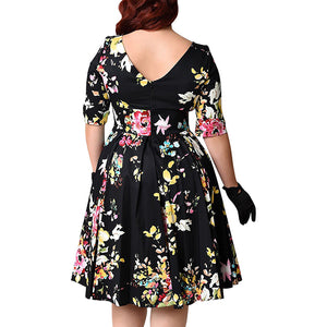 Women's Round Neck Sleeve Printed A-line Skirt Dress