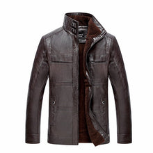 Load image into Gallery viewer, Mens PU Leather Jacket Stand Collar Velvet Thicker Warm Winter Coat Outwear Size XS-3XL