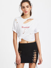 Load image into Gallery viewer, Double Slit Lace Up Mini Skirt