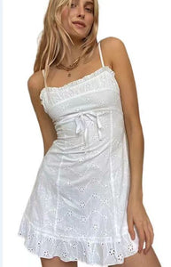 Women's Solid Color Spaghetti-strap Ruffle Dress