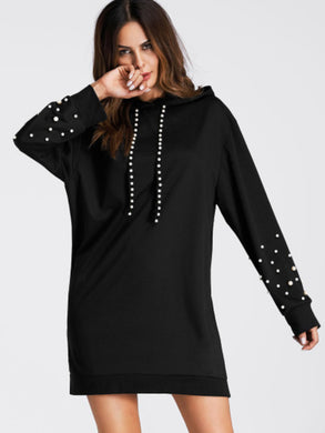 Pearl Beaded Detail Sweatshirt Dress