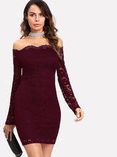 Load image into Gallery viewer, Floral Lace Overlay Bardot Bodycon Dress