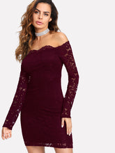 Load image into Gallery viewer, Floral Lace Overlay Bardot Bodycon Dress