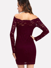 Load image into Gallery viewer, Floral Lace Overlay Bardot Bodycon Dress