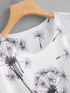 Dandelion Print Dolman Sleeve Tee