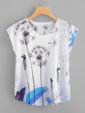 Dandelion Print Dolman Sleeve Tee