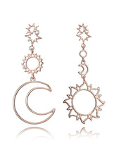 Load image into Gallery viewer, Moon &amp; Sun Mismatched Drop Earrings