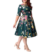 Load image into Gallery viewer, Women&#39;s Round Neck Sleeve Printed A-line Skirt Dress