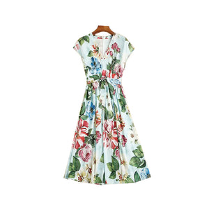 Floral Printing Waistband Elegant Show Thin Dress Trend