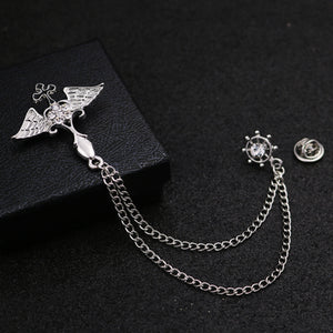 Promotion Limited Broche Brooches Korean Men's Suits Brooms Angel Wings Tassel Chain Cardigan Shirt Collar Buckle Needle