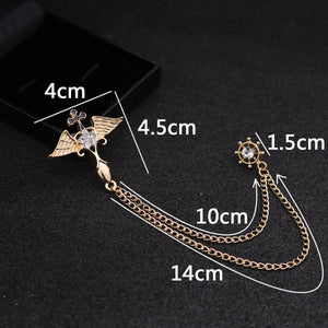 Promotion Limited Broche Brooches Korean Men's Suits Brooms Angel Wings Tassel Chain Cardigan Shirt Collar Buckle Needle