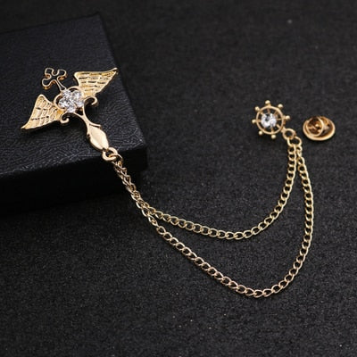 Promotion Limited Broche Brooches Korean Men's Suits Brooms Angel Wings Tassel Chain Cardigan Shirt Collar Buckle Needle