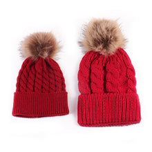 Load image into Gallery viewer, 2PCS/set Mom Mother+Baby Knit Pom Bobble Hat Kids Girls Boys Winter Warm Beanie Hats Accessories