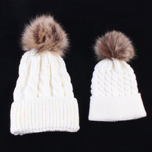 Load image into Gallery viewer, 2PCS/set Mom Mother+Baby Knit Pom Bobble Hat Kids Girls Boys Winter Warm Beanie Hats Accessories