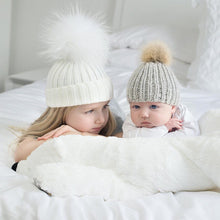 Load image into Gallery viewer, 2PCS/set Mom Mother+Baby Knit Pom Bobble Hat Kids Girls Boys Winter Warm Beanie Hats Accessories