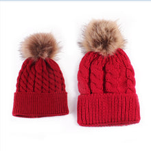 Load image into Gallery viewer, 2PCS/set Mom Mother+Baby Knit Pom Bobble Hat Kids Girls Boys Winter Warm Beanie Hats Accessories