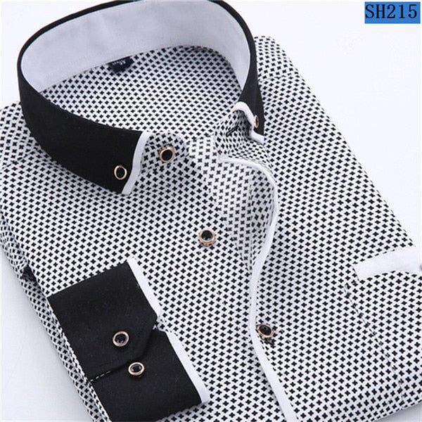Men Fashion Casual Long Sleeved Printed shirt Slim Fit Male Social Business Dress Shirt Brand Men Clothing Soft Comfortable