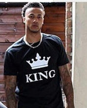 Load image into Gallery viewer, NEW KING QUEEN Letter Printed Black Tshirts OMSJ Summer Casual Cotton Short Sleeve Tees Tops Brand Loose Couple Tops