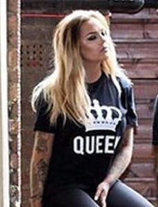 NEW KING QUEEN Letter Printed Black Tshirts OMSJ Summer Casual Cotton Short Sleeve Tees Tops Brand Loose Couple Tops