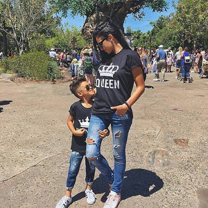 NEW KING QUEEN Letter Printed Black Tshirts OMSJ Summer Casual Cotton Short Sleeve Tees Tops Brand Loose Couple Tops