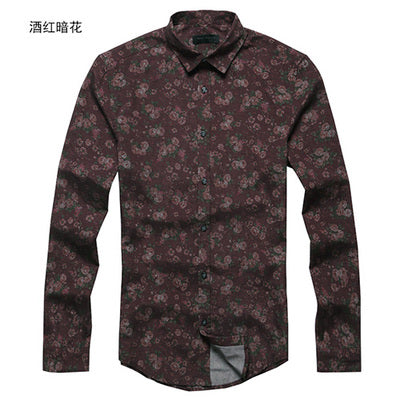 New Fashion Casual Men Shirt Long Sleeve Europe Style Slim Fit Shirt Men High Quality Cotton Floral Shirts Mens Clothes