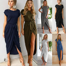 Load image into Gallery viewer, New Spring Fashion Elegant Dress Plus Size Women Clothing Casual Short Sleeve O-Neck Blue Dress Loose Split Irregular Dress