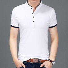 Load image into Gallery viewer, Summer New Fashion Brand Clothing Tshirt Men Solid Color Slim Fit Short Sleeve T Shirt Men Mandarin Collar Casual T-Shirts