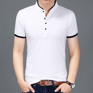 Summer New Fashion Brand Clothing Tshirt Men Solid Color Slim Fit Short Sleeve T Shirt Men Mandarin Collar Casual T-Shirts