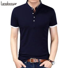 Load image into Gallery viewer, Summer New Fashion Brand Clothing Tshirt Men Solid Color Slim Fit Short Sleeve T Shirt Men Mandarin Collar Casual T-Shirts