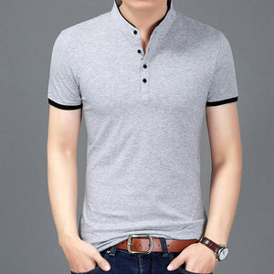 Summer New Fashion Brand Clothing Tshirt Men Solid Color Slim Fit Short Sleeve T Shirt Men Mandarin Collar Casual T-Shirts