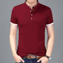 Load image into Gallery viewer, Summer New Fashion Brand Clothing Tshirt Men Solid Color Slim Fit Short Sleeve T Shirt Men Mandarin Collar Casual T-Shirts