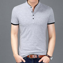 Load image into Gallery viewer, Summer New Fashion Brand Clothing Tshirt Men Solid Color Slim Fit Short Sleeve T Shirt Men Mandarin Collar Casual T-Shirts