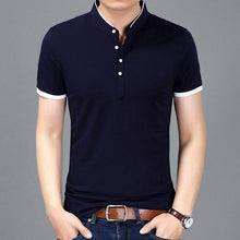 Load image into Gallery viewer, Summer New Fashion Brand Clothing Tshirt Men Solid Color Slim Fit Short Sleeve T Shirt Men Mandarin Collar Casual T-Shirts