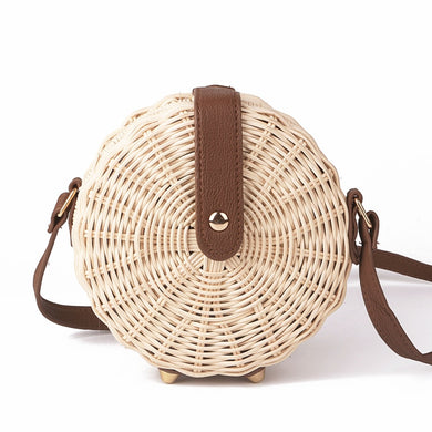 Women Straw Bag Bohemian Bali Rattan Beach Handbag Small Circle Lady Vintage Crossbody Handmade Kintted Shoulder Bags