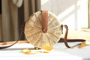 Women Straw Bag Bohemian Bali Rattan Beach Handbag Small Circle Lady Vintage Crossbody Handmade Kintted Shoulder Bags