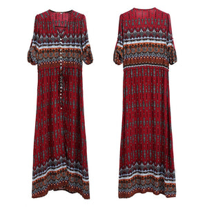 New Bohemian printing long dress women maxi long dress floral print retro hippie vestidos chic brand clothing boho dress